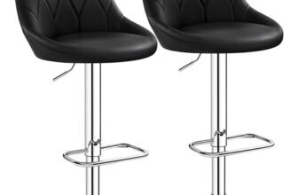Yaheetech Set 2 Sgabelli Bar Alti Altezza Regolabile Cucina Design Moderni con Schienale Girevole Imbottiti in Finta Pelle Poggiapiedi Metallo Neri