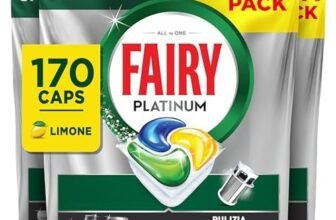 Fairy Platinum Detersivo Pastiglie Lavastoviglie Brillantante, 170 Capsule Lavastoviglie, Limone, Con Sistema Di Prelavaggio Integrato, Efficace Nelle Sfide Difficili Contro Lo Sporco