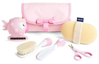 Chicco Set Bagnetto per Bambini, Idea Regalo, Idea Regalo Nascita, con Pettine, Spazzola Morbida, Termometro, Guanto Da Bagno In Spugna E Un Paio Di Forbici, Igiene Neonato, Prodotti Bagnetto, Rosa