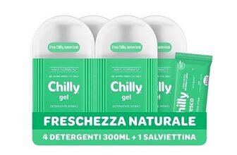 Chilly Detergente Intimo Fresco, Detergente per l’Igiene Intima con Molecola Antiodore, Formula Fresca con Mentolo Naturale, PH 5, Clinicamente Testato, Confezione da 4 Flaconi da 300 ml
