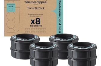 Tommee Tippee Ricariche originali per mangiapannolini Twist & Click Advanced, confezione esclusiva da 8 ricariche di 10,5 metri l’una, praticità e risparmio, 8 X 10,5 m