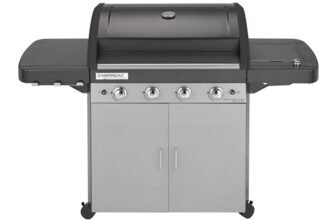 Campingaz 4 Series Classic LS Plus Gas Grill Barbecue con 4 Bruciatori, Sistema di Pulizia Facile InstaClean, 2 Tavoli a Lato, Grigio, 160.3 x 60 x 115.6 cm