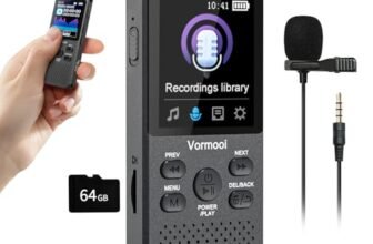 80GB Registratore Vocale Digitale 110 ore Registratore Audio Professionale con 2,15″ Schermo Colori & Microfono Esterno, Vormooi Registratore MP3 Portatile con Attivazione Vocale per Lezioni Riunioni