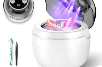 Pulitore Ultrasuoni 50000Hz Ultrasonic Cleaner, 250ML Pulizia Bite Dentale con 4 Luci Automatiche di Pulizia UV per Apparecchio Denti, Protesi Dentali, Maschere Denti, Gioielli