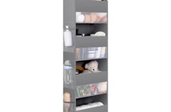 GRANNY SAYS Organizer da appendere sopra la porta, 4 ripiani dietro la porta, con 6 tasche e finestra trasparente, organizer da appendere anti inclinazione, grande capacità, per cameretta dei bambini