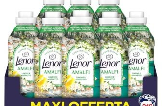 Lenor Ammorbidente Concentrato Essenze d’Italia,216 Lavaggi (27×8), Amalfi, Note Di Limone e Mughetto, Profumo autentico di lunga durata
