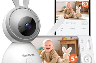 YESIMOM Baby Monitor, Versione Aggiornata 2K Telecamera Bambini con Monitor 5” IPS Schermo, Controllo Tramite APP Mobile & Monitor, 360°PTZ, 3000mAh Batteria Ricaricabile, AI Intelligente