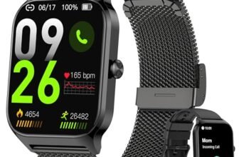 Popglory Smartwatch Uomo Donna, 1.85″ Orologio Chiamate, Assistente AI, 100+ modalità Sportive Fitness Watch, Frequenza Cardiaca/SpO2/Pressione Sanguigna/Sonno/Stress, Regalo Android iOS (2 Cinturini)