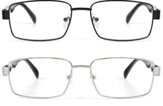 kollyseek 2 Pack Occhiali da Lettura Uomo In Metallo Anti Luce Blu Grigio nero argento 3.0 Nero+Argento