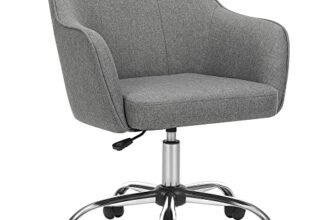 SONGMICS Poltrona da Ufficio, Comoda Sedia Girevole, Seduta ergonomica, Regolabile in Altezza, carico 120 kg, Telaio in Acciaio, Tessuto di Lino, per Ufficio, Grigio OBG019G01