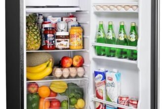 Upstreman Frigorifero Piccolo 91L, Frigorifero Monoporta con Fresh Zone, Controllo della Temperatura, Silenzioso, Scomparto per Verdure, Frigo Piccolo da Ufficio,Camera, Acciacio Inox -BR321