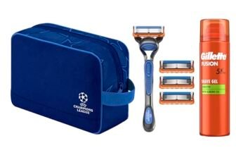 UEFA Champions League Special Edition Gillette Fusion5 Rasoio Barba Manuale Fusion 5, 4 lamette Gillette Fusion 5 di Ricambio Con Striscia Lubrificante a 5 lame, Schiuma da Barba Fusion5
