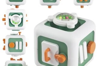 Fsaklaskdy Giochi Montessori 6-in-1 Cubo Occupato per Bambini 1 Anno, Giocattoli da Viaggio con Attività Sensoriali