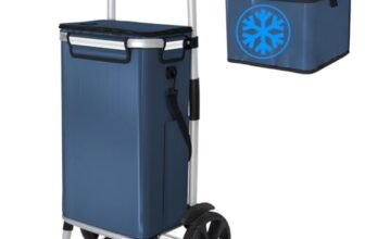VOUNOT® Carrello della Spesa Pieghevole in Alluminio, Carrello Portaspesa con Borsa e Sacca Termica, Ruote Silenziose e Parafanghi, 58L, Blu