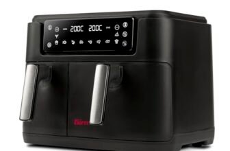 Girmi FG26 Ecofrit Bis Friggitrice ad Aria, 2400 W, 9 Litri, Contenitori antiaderenti, Display Digitale, BPA/PFOA Safe, 2 Zone di Cottura Separate, Ricettario incluso, Nero