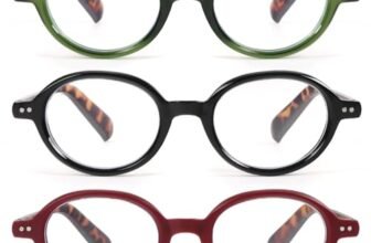 kollyseek 3pack Occhiali da lettura per le donne e gli uomini Retro Round Spring Zipper Occhiali di design2.0 Verde, rosso, nero