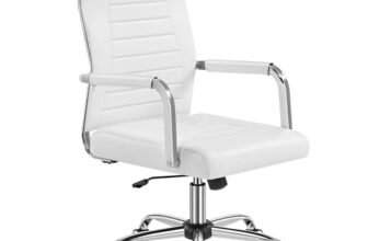 Yaheetech Sedia da Ufficio Scrivania Bianca Ergonomica in Finta Pelle con Schienale Alto Reclinabile a Dondolo Rotelle Girevole 360° Altezza Regolabile Portata 136 KG