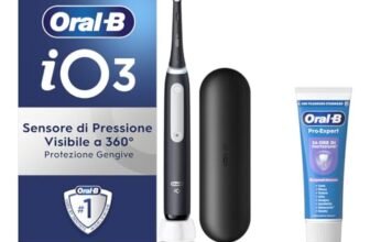 Oral-B Spazzolino Elettrico iO 3 Nero, Spazzolino Elettrico, 1 Testina Di Ricambio, Custodia Da Viaggio + Dentifricio Pro-Expert Sbiancante Delicato, Pulizia Denti
