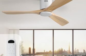 Sofucor 132cm Ventilatore da Soffitto in Legno Massiccio, Telecomando, 6 Velocità, Timer, Motore DC Silenzioso Ventilatore Soffitto per Soggiorno, Cucina, Camera da Letto