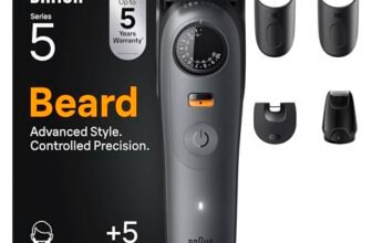 Braun Regolabarba Uomo Series 5, Rasoio Elettrico Barba, +5 Strumenti Styling, Lama Ultra Affilata, 120 Min Autonomia, Impermeabile, Selettore di Precisione Con 40 Lunghezze&Blocco BT5525 Grigio