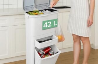 BAKAJI Pattumiera da Cucina Salvaspazio Capacità 42 Litri, Doppio Bidone Separazione Immondizia, Spazzatura, Raccolta Differenziata, 1 Cassetto Ribalta e 1 Scorrimento, 42 x 27.5 x 81.5 cm (42 Litri)