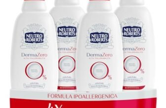 Neutro Roberts Bagnoschiuma Corpo Dermazero Ipoallergenico, Ottimo per Pelli Delicate e Sensibili, Privo di Sapone e Coloranti, Adatto a Uso Quotidiano e per l’Igiene dei Bambini, 4 Flaconi da 600 ml