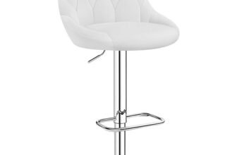 Yaheetech Sgabello Bar Alto Altezza Regolabile Cucina Design Moderno con Schienale Girevole Imbottito in Finta Pelle Poggiapiedi Metallo Bianco