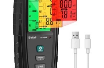 ERICKHILL EMF Meter RT-100S, test EF/MF/RF, champ magnétique rechargeable, détecteur de rayonnement numérique/graphique à double interface, écran LCD numérique, pour la maison, le bureau, l’extérieur
