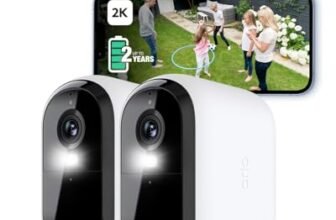 Arlo Essential 2K Telecamera WiFi Esterno Senza Fili, Telecamera WiFi Interno, Sirena Allarme Casa, Sensore Di Movimento, Visione Notturna A Colori, Prova Inclusa Arlo Secure, 2 Telecamere, Bianche