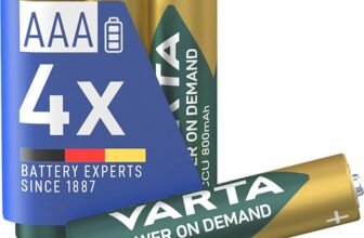 Varta 56703 Batteria Ricaricabile AAA Ministilo, 800 mAh, Confezione da 4 Pezzi, Pre-Caricate, Pronte all’Uso, Verde/Argento