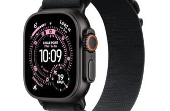 Apple Watch Ultra 3 GPS + Cellular, Cassa 49 mm in titanio nero con Alpine Loop nero – Medium