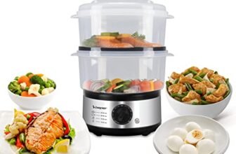 Beper BC.261 Vaporiera da 5 litri – Vaporiera Elettrica Con Timer per Cottura al Vapore di Riso, Pesce, Ravioli, Verdure, Carne – BFA Free