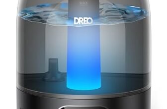 Dreo 3L Umidificatore Ambiente Bambini Silenzioso 26dB con Sensore di Umidità, Ultrasuoni Nebbia Fresca, Ugello 360°, 30h Autonomia, Diffusore Oli Essenziali, Luce Ambientale, per Casa e Piante, Nero