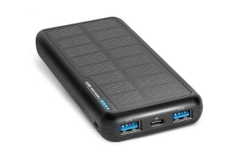 SBS Solar PowerBank, 10.000mAh, Power Bank con Pannello Solare, Ricarica Rapida, Intelligent Charge (IC), LED di Carica, 1x USB-C, 2x USB-A, Caricabatterie Portatile da Viaggio, Design Compatto, Nero