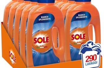 Sole Detersivo Lavatrice Liquido Bianco Splendente 290 Lavaggi, Formula Igienizzante, 10 Confezioni da 29 Lavaggi