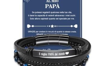 VGWON Regalo Festa Del Papà, Bracciale Uomo in Vera Pelle con Pietre Naturali, Regalo per Lui Marito Fidanzato Figlio Papà Nonno, Regali San Valentino Compleanno Natale Anniversario