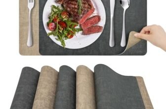 KitchenBoss Tovagliette Lavabili Tovaglietta Americana：Set di 6 Tovaglietta Colazione e Sottobicchieri, Bifacciale Antiscivolo Resistenti, Grigio Albicocca Rettangolare 43x30cm