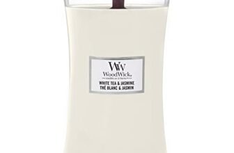WoodWick candela grande profumata con stoppino scoppiettante | White Tea & Jasmine | Durata Fino a 130 Ore