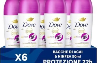 Dove, Deodorante Roll On Advanced Care Açai, Antitraspirante, Formula Delicata Con Tripla Azione Idratante, Protezione Fino a 48 Ore, Unisex, 6 Pezzi da 50 ml