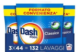 Dash Pods Detersivo Lavatrice In Capsule, 132 Lavaggi (3×44), Classico, Rimuove Le Macchie, Igienizza, Brillantezza Per I Capi