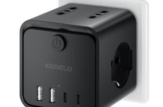 Ciabatta Elettrica Multipresa con 4 Prese Universali 10/16A ITA e Schuko, Ciabatta Multipresa con 2 USB A+2 USB C,Presa Multipla Spina Piatta Salvaspazio con Interruttori per Casa, Ufficio Nero