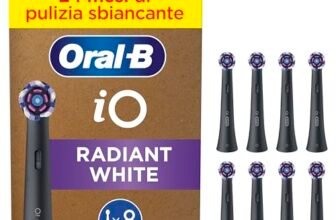 Oral-B Testine di Ricambio iO Radiant White Nere, 8 Testine Rotonde Originali per Spazzolino Elettrico Donna, Setole Angolate e Setole Lucidanti, Pulizia Denti