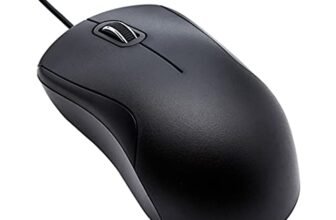 Amazon Basics Mouse silenzioso a 3 pulsanti con cavo USB, Standard, colore nero