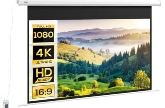 HOMCOM Schermo per Proiettore 84 Pollici 16:9, Telo Proiettore Motorizzato con Telecomando, Montaggio a Muro e Soffitto, 215x8x140cm, Bianco