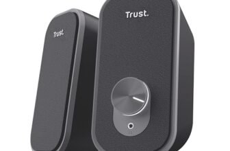 Trust Orada Casse PC USB 2.0 12W (6W RMS), Cassa con Connessione Jack Audio 3.5 mm, Collegamento per Cuffie, Anteriore in Tessuto, Altoparlanti PC per Desktop Computer Portatile Mac, Nero