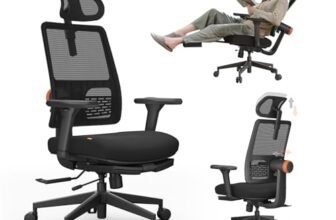 Newtral MAGICH-BP Sedia Ufficio Ergonomica con Poggiapiedi, Sedia Scrivania Poltrona Ergonomica con Braccioli Regolabile, Ergonomic Office Chair Oscillazione 96-136° (MAGICH-BP, Nero)