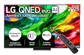 LG QNED evo AI QNED86 TV 65 pollici, Smart TV 4K, Processore α8 Gen2, Dimming Pro con MiniLED, webOS e telecomando puntatore con AI, Dolby Vision, Gaming con VRR e FreeSync 4K@144Hz, 65QNED86A6A 2025