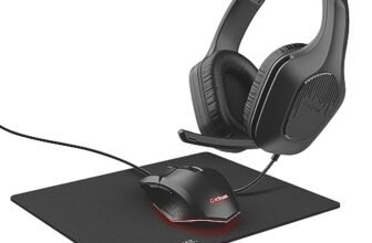 Trust Gaming GXT 790 Tridox Pacchetto Gaming 3-in-1 – Cuffie Leggere con Driver da 50 mm, Jack Audio 3.5 mm, Mouse con Filo USB 200-6400 DPI, Tappetino, Pack per PC, Portatile, Computer – Nero