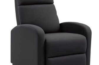 HOMCOM Poltrona Relax Imbottita con Schienale Reclinabile 135° e Poggiapiedi Estraibile, in Lino Nero, 69x87x100.5cm