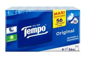Tempo Pacchetti di Fazzoletti di Carta Tascabili Classic, 56 Pacchetti da 9 Fazzolettini Monouso, 4 Veli, Resistente in Lavatrice